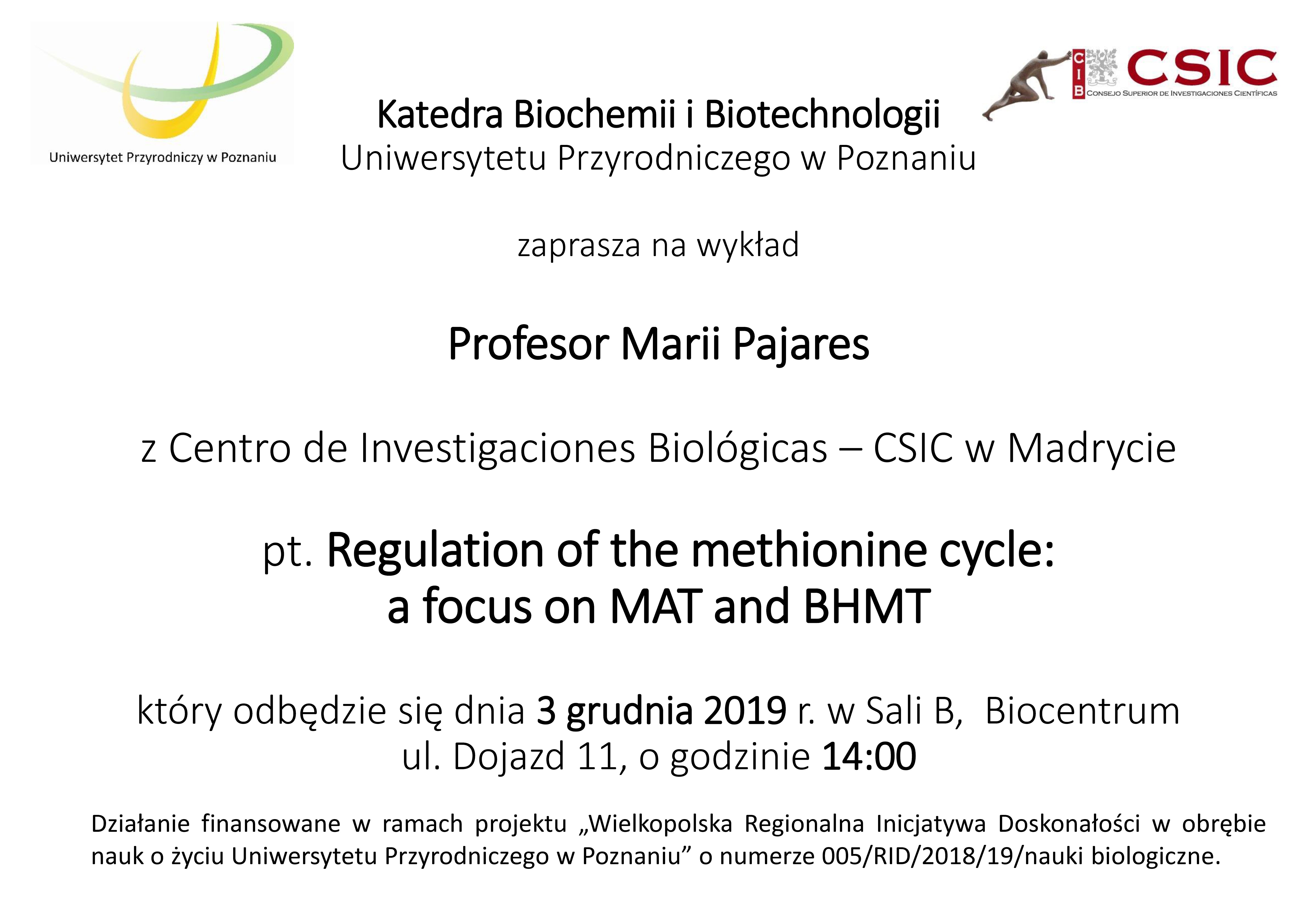 Wykład prof. Marii Pajares - Regulation of the methionine cycle: a focus on MAT and BHMT